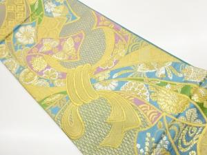 束ね熨斗に蝶・花々・古典柄模様織出し袋帯